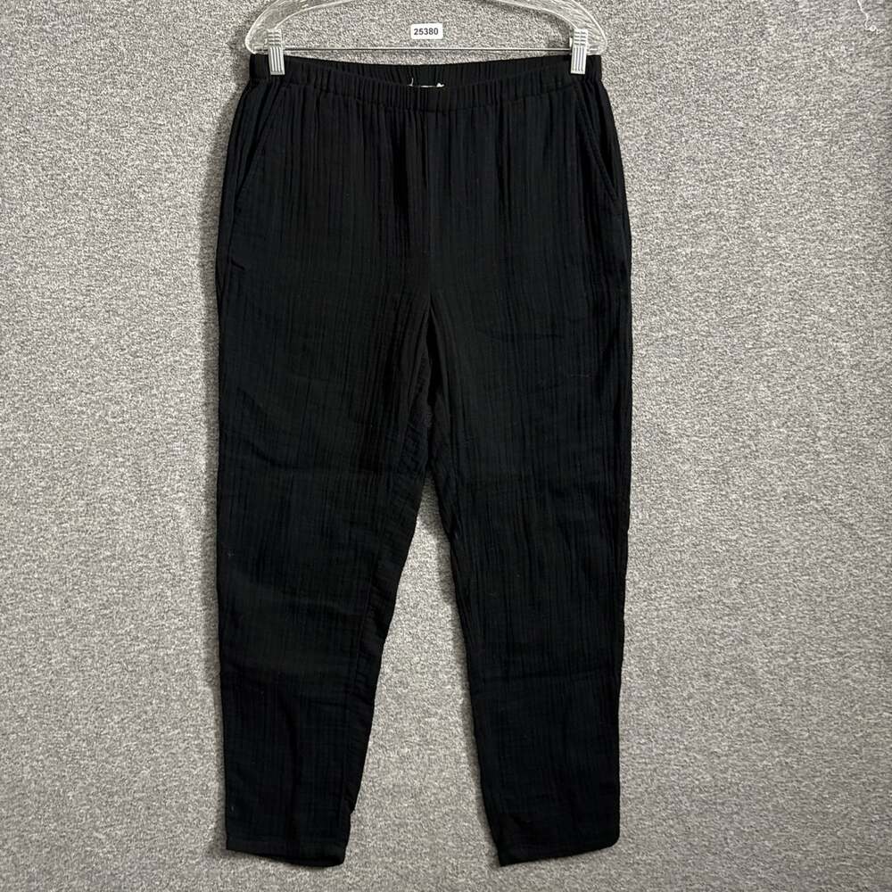 Eileen Fisher Women's Small Black Organic Cotton Gauze Tapered Leg Pull On Pants